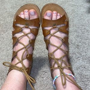 Vegan Leather Lace Up Sandals